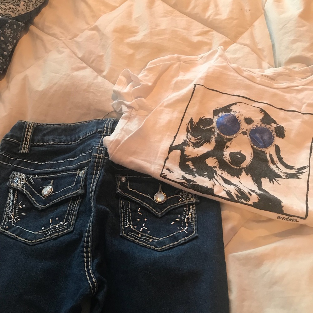 Girls embellished jeans and rockets of awesome t
